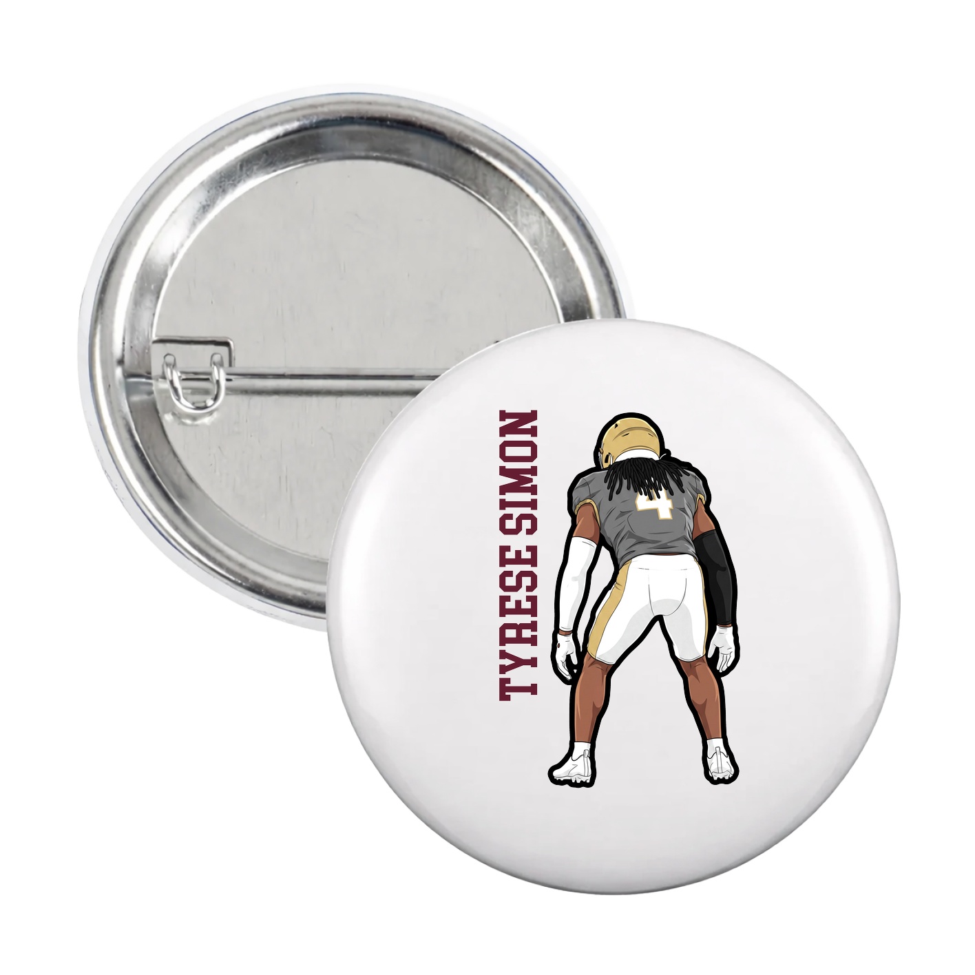 Game Day Button — Name Vertical in White
