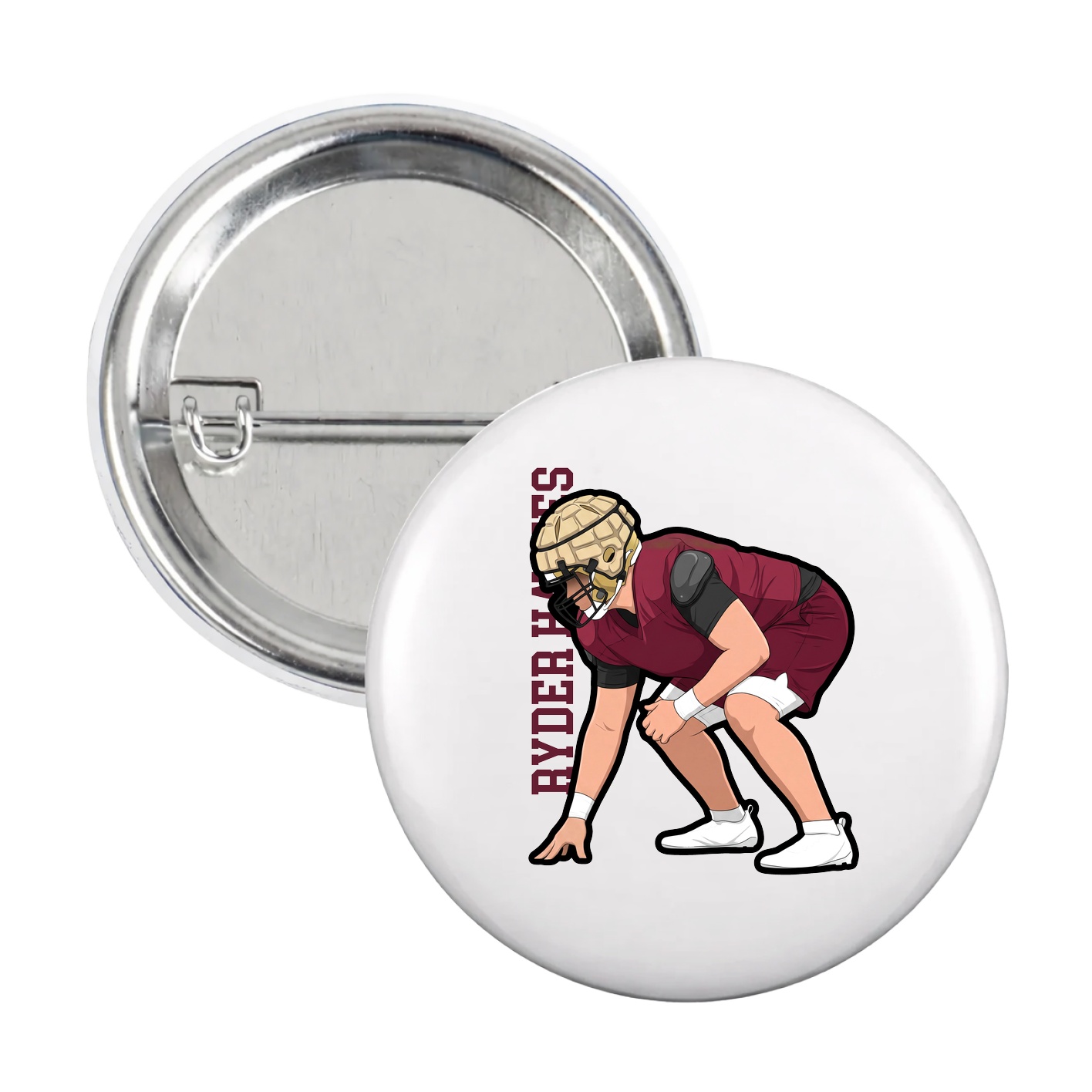 Game Day Button — Name Vertical in White