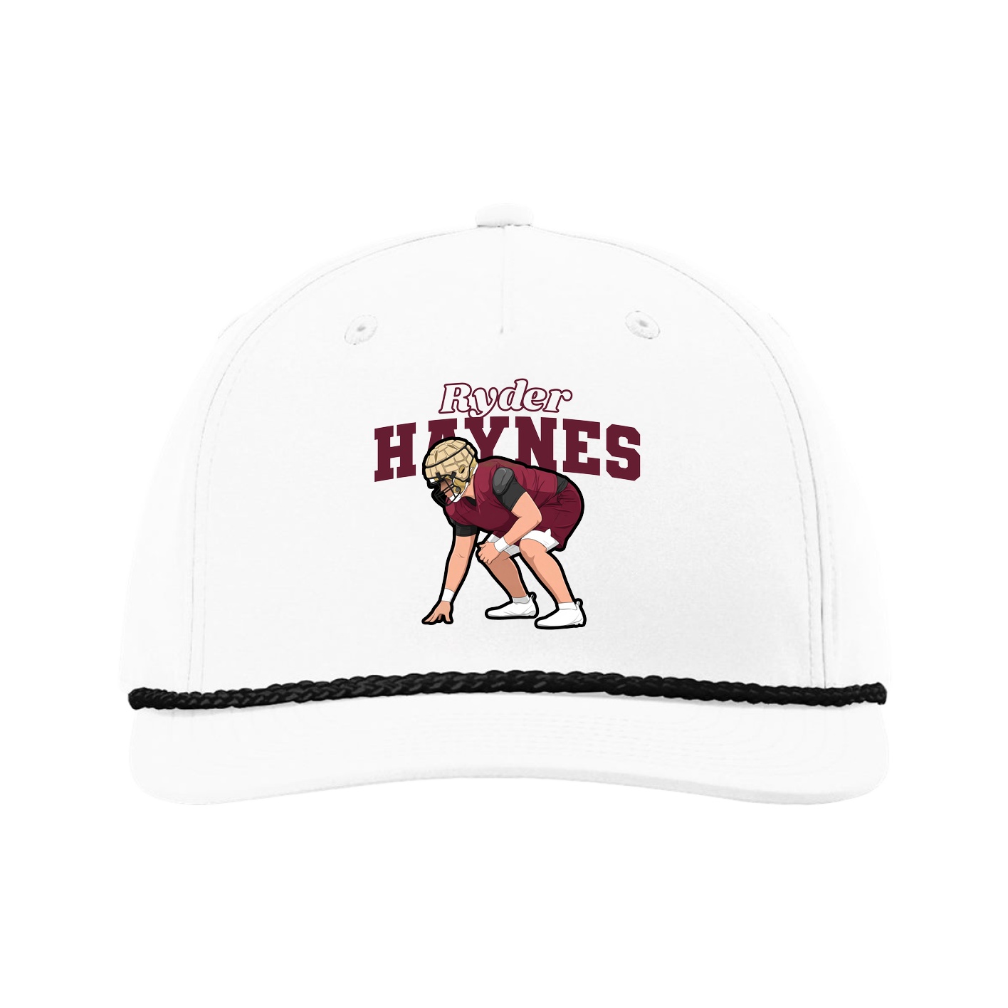 Five-Panel Classic Rope Cap — Name Arch in White