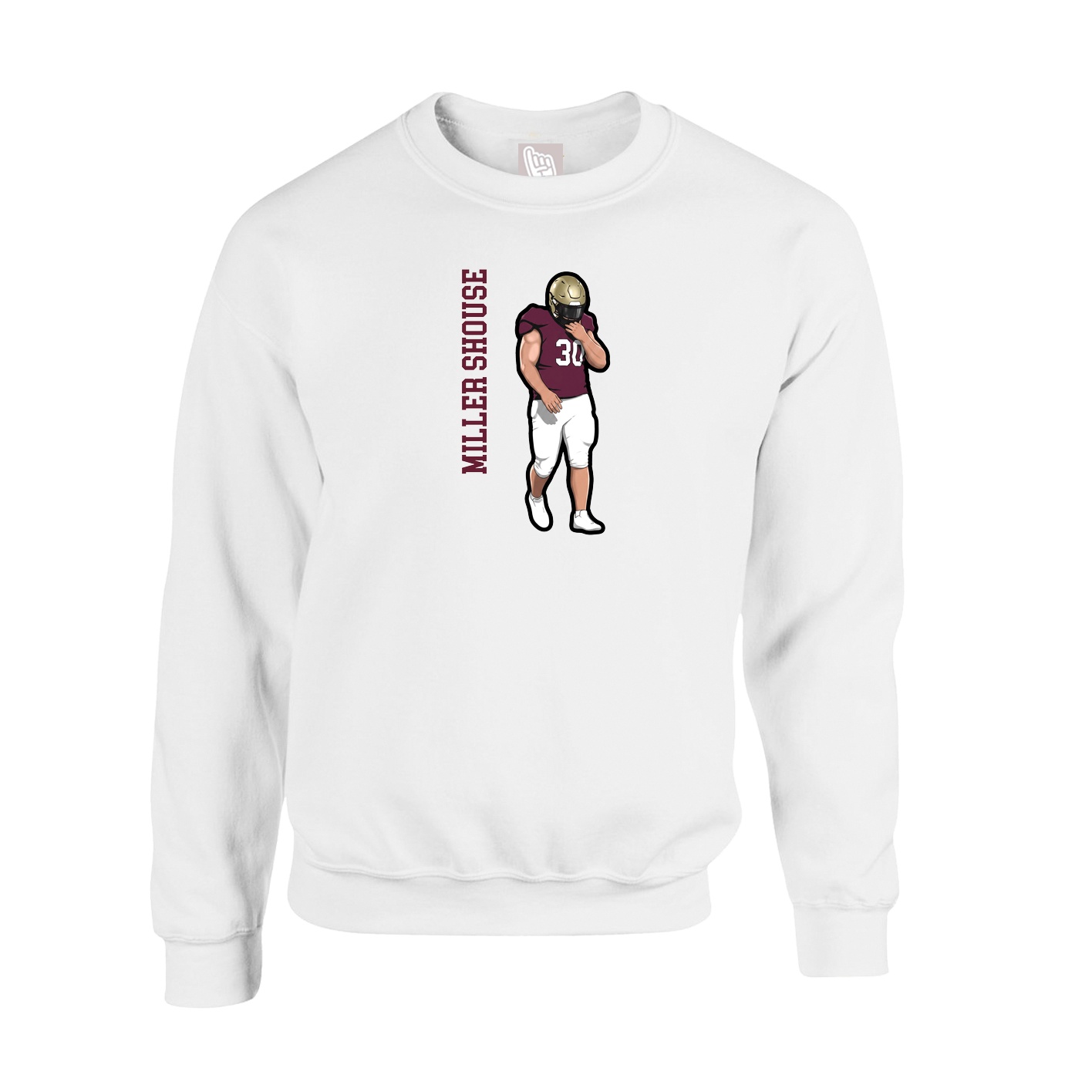 Fleece Crew — Name Vertical in White