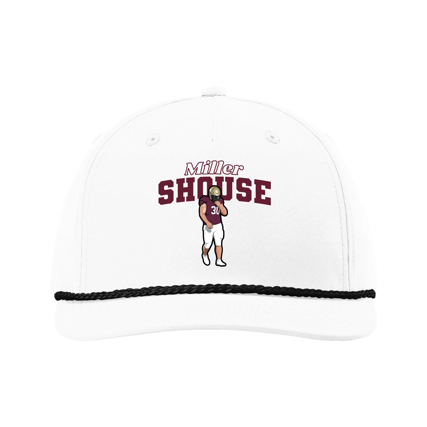 Five-Panel Classic Rope Cap — Name Arch in White
