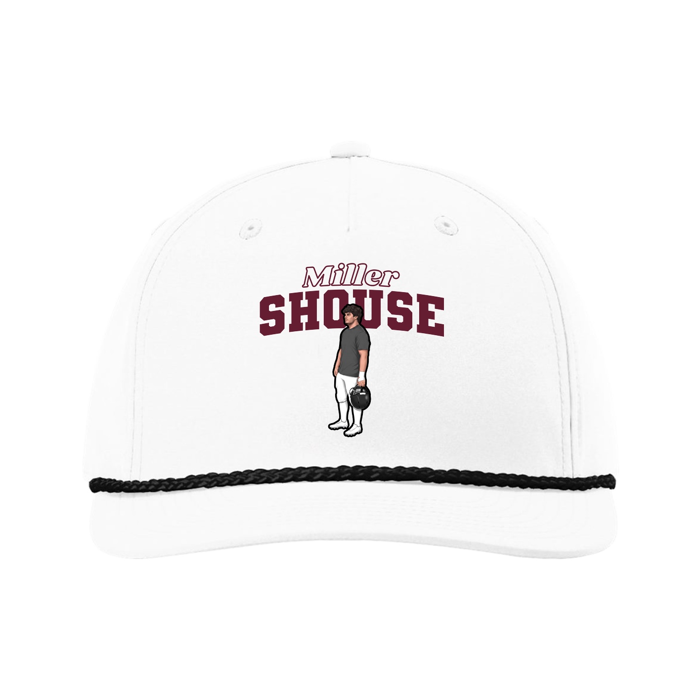 Five-Panel Classic Rope Cap — Name Arch in White