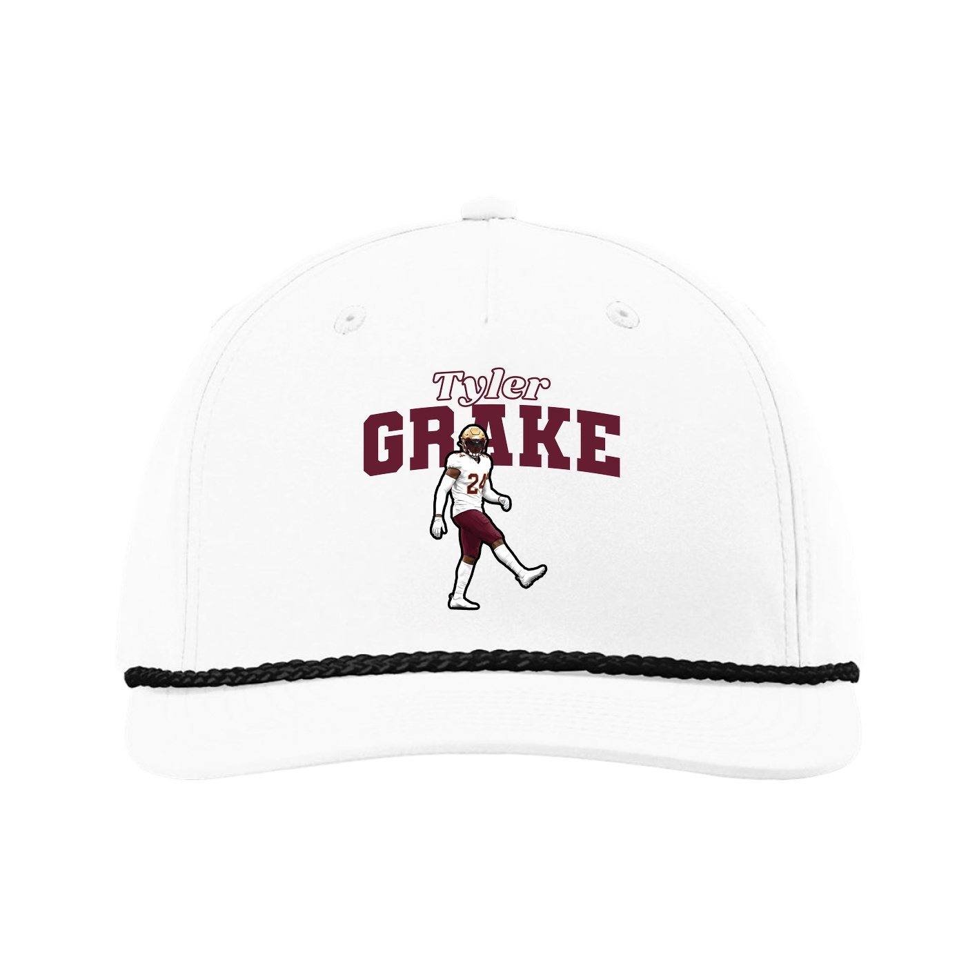 Five-Panel Classic Rope Cap — Name Arch in White