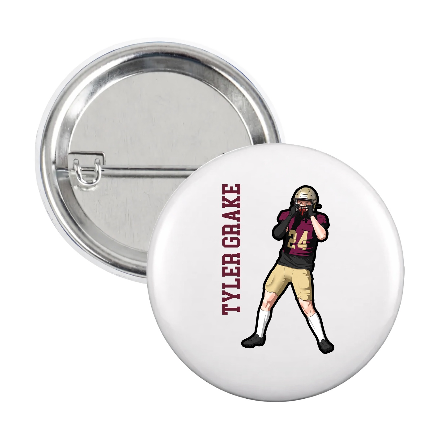 Game Day Button — Name Vertical in White