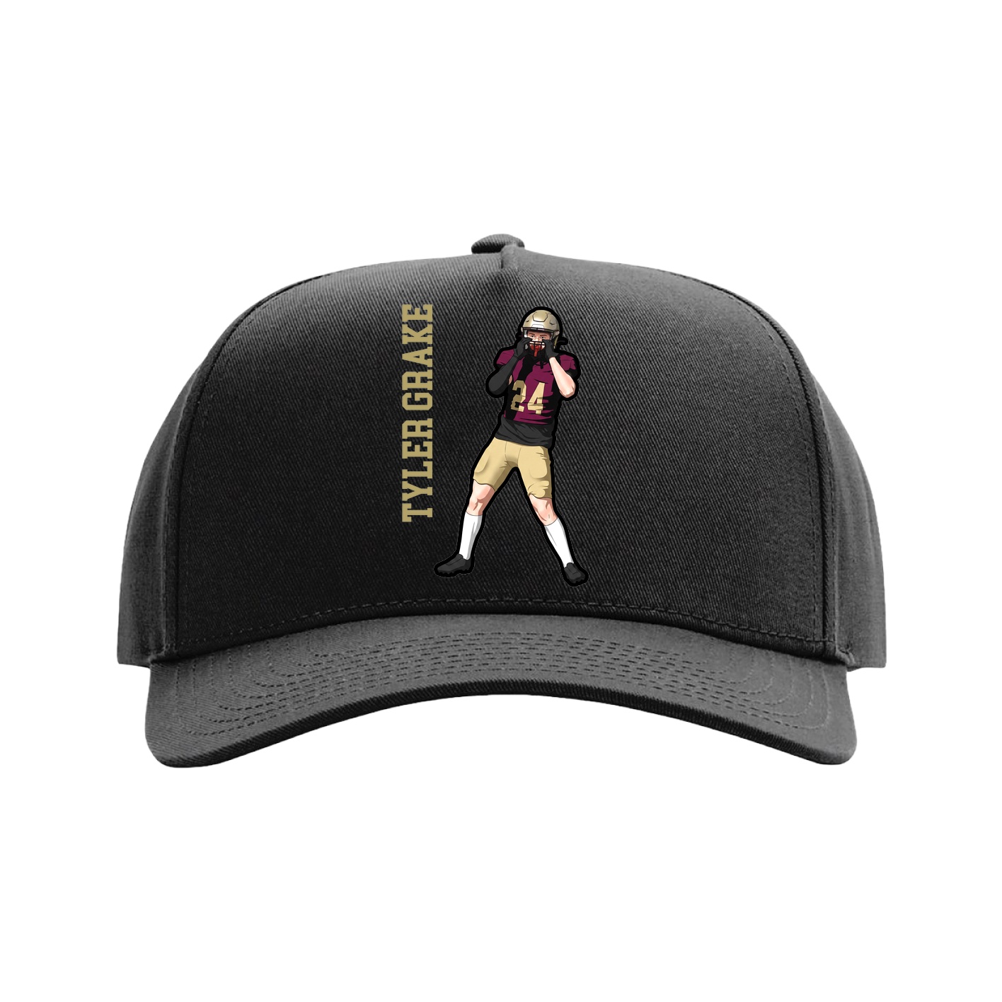 Full Fabric Five-Panel Champ Cap — Name Vertical in Black