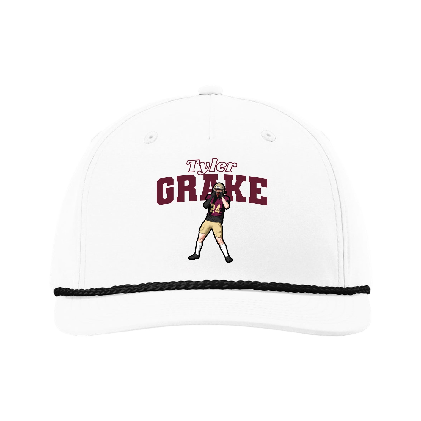 Five-Panel Classic Rope Cap — Name Arch in White