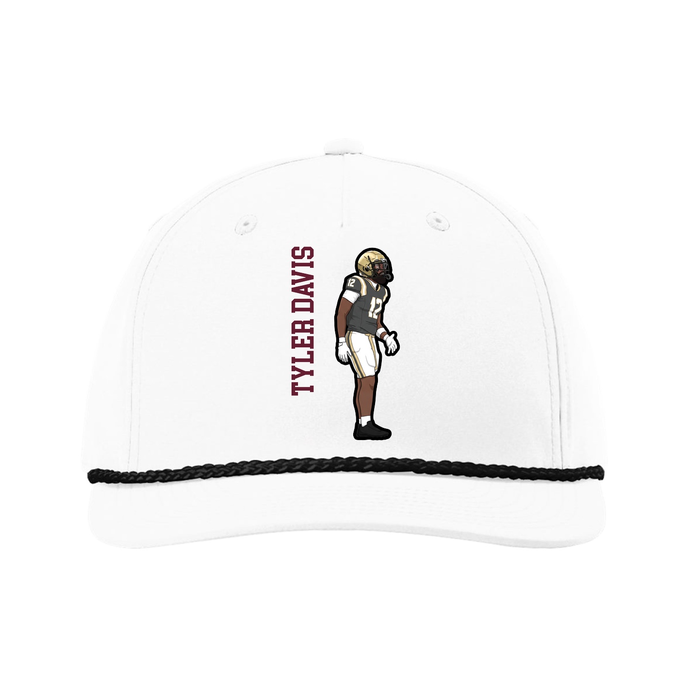 Five-Panel Classic Rope Cap — Name Vertical in White