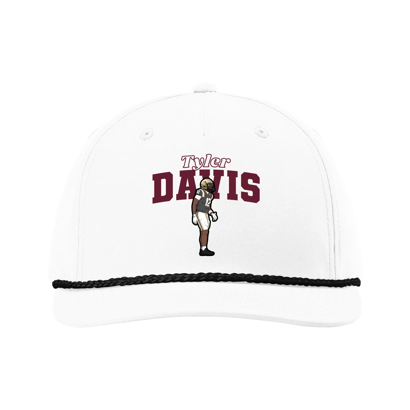 Five-Panel Classic Rope Cap — Name Arch in White