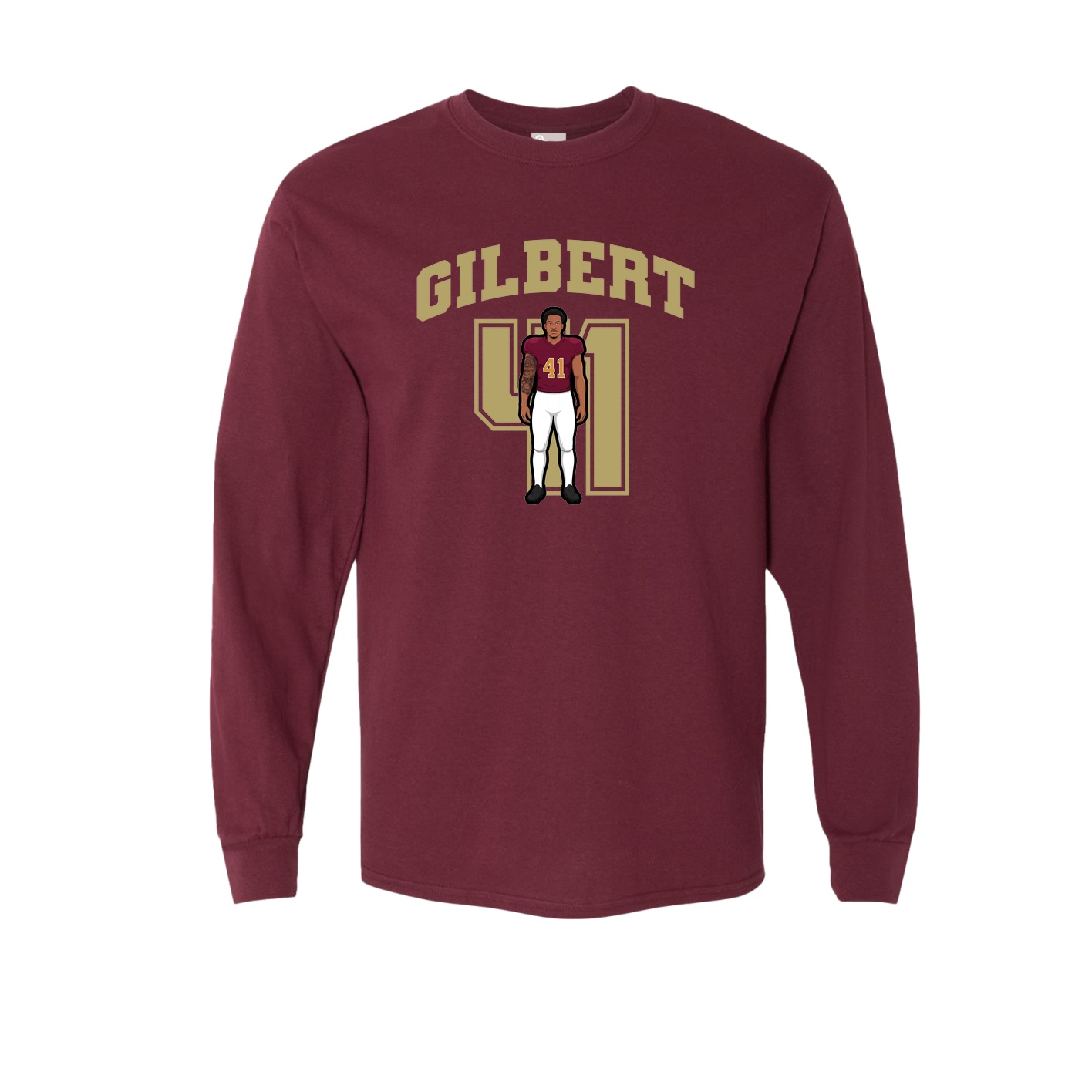 Long Sleeve Tee — Number in Maroon