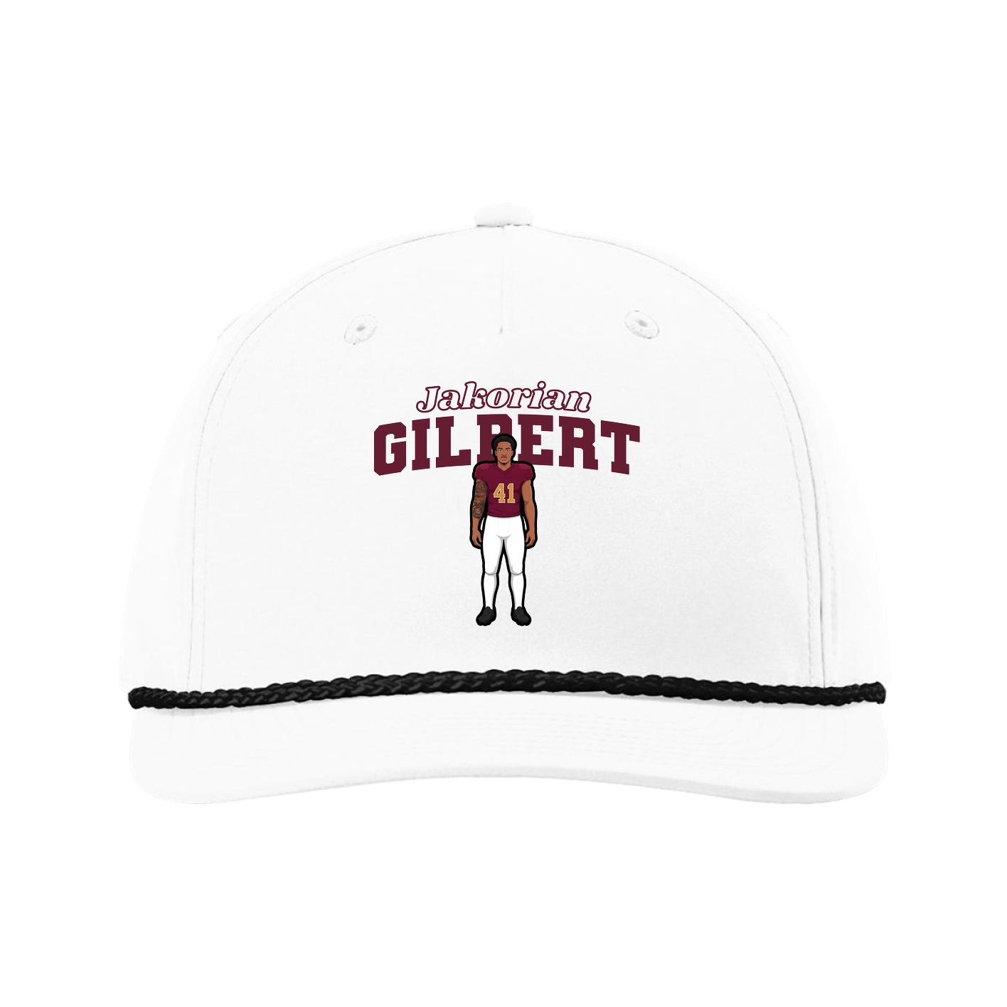 Five-Panel Classic Rope Cap — Name Arch in White