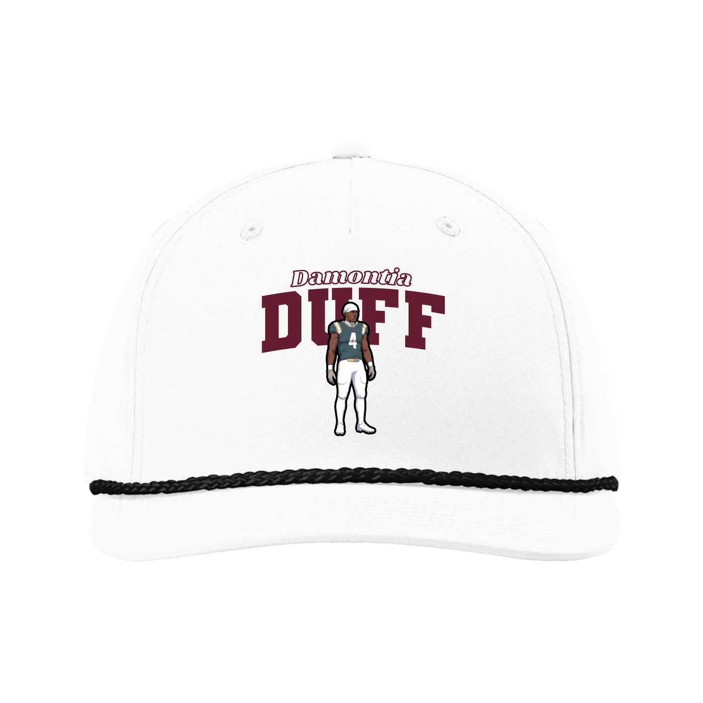 Five-Panel Classic Rope Cap — Name Arch in White