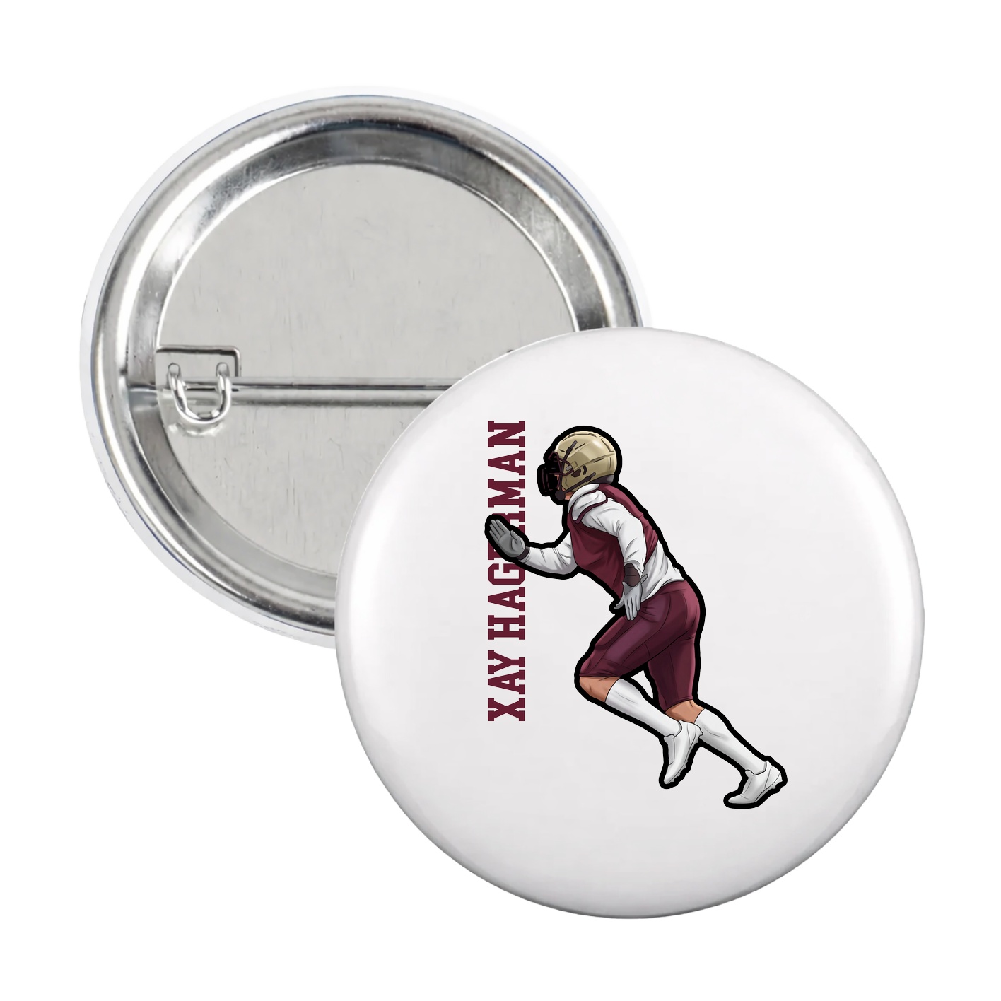 Game Day Button — Name Vertical in White