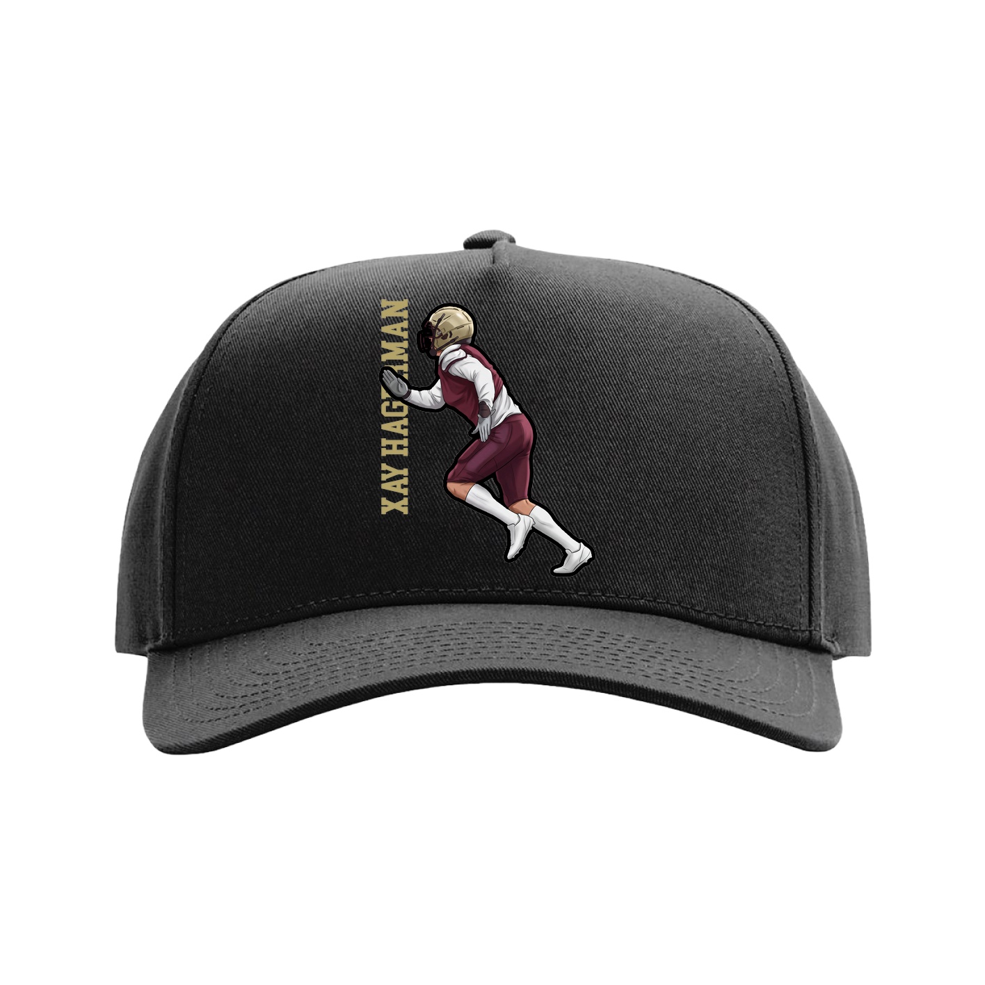 Full Fabric Five-Panel Champ Cap — Name Vertical in Black
