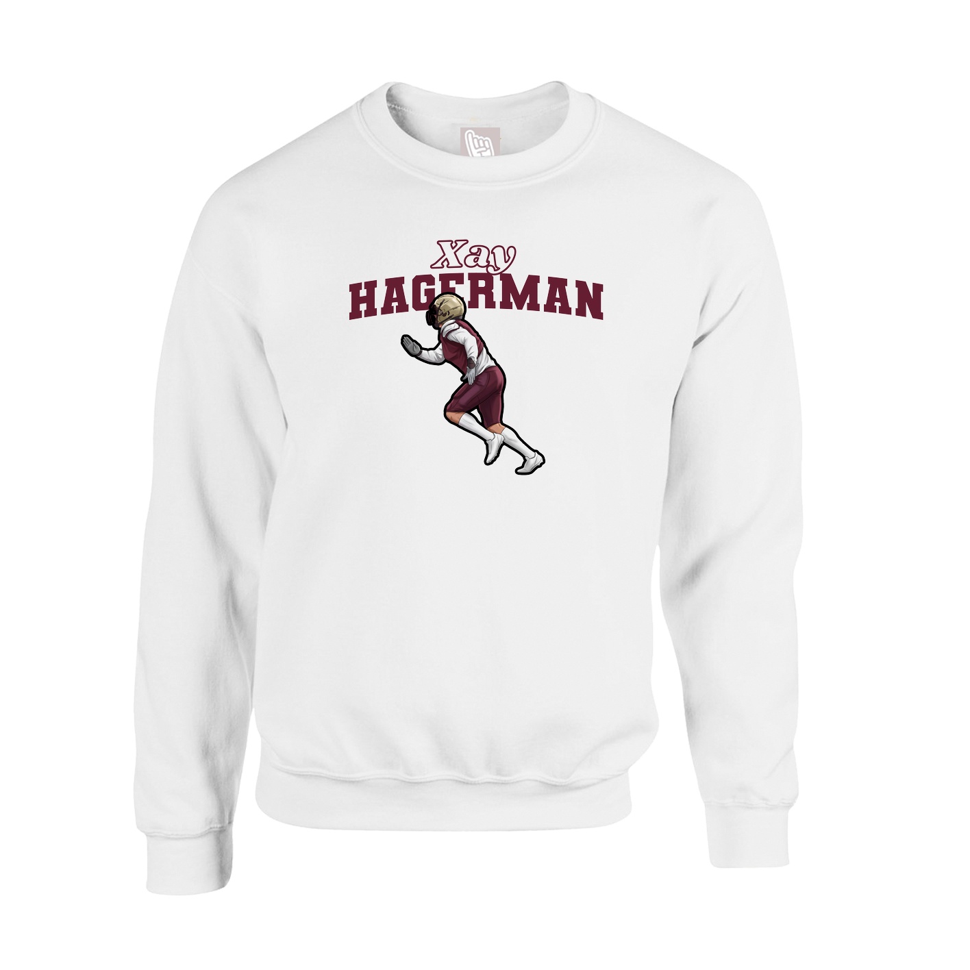 Fleece Crew — Name Arch in White