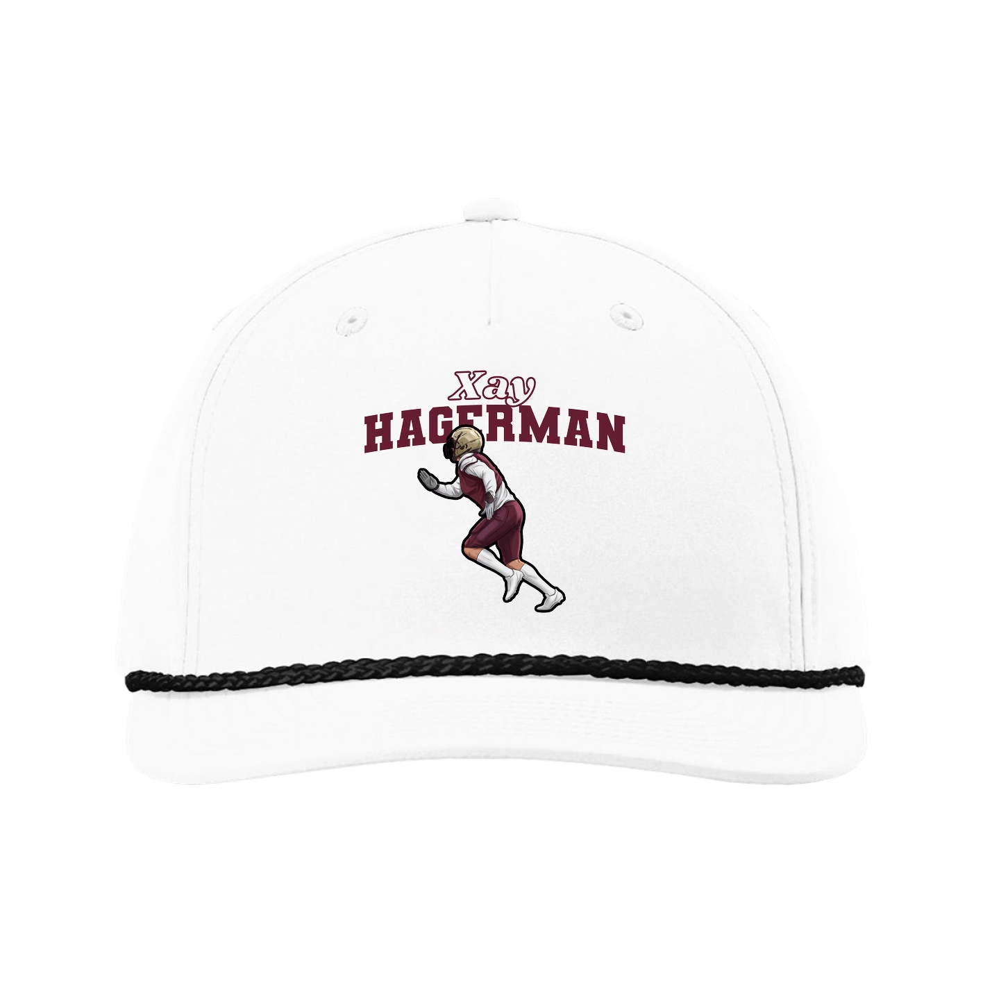 Five-Panel Classic Rope Cap — Name Arch in White