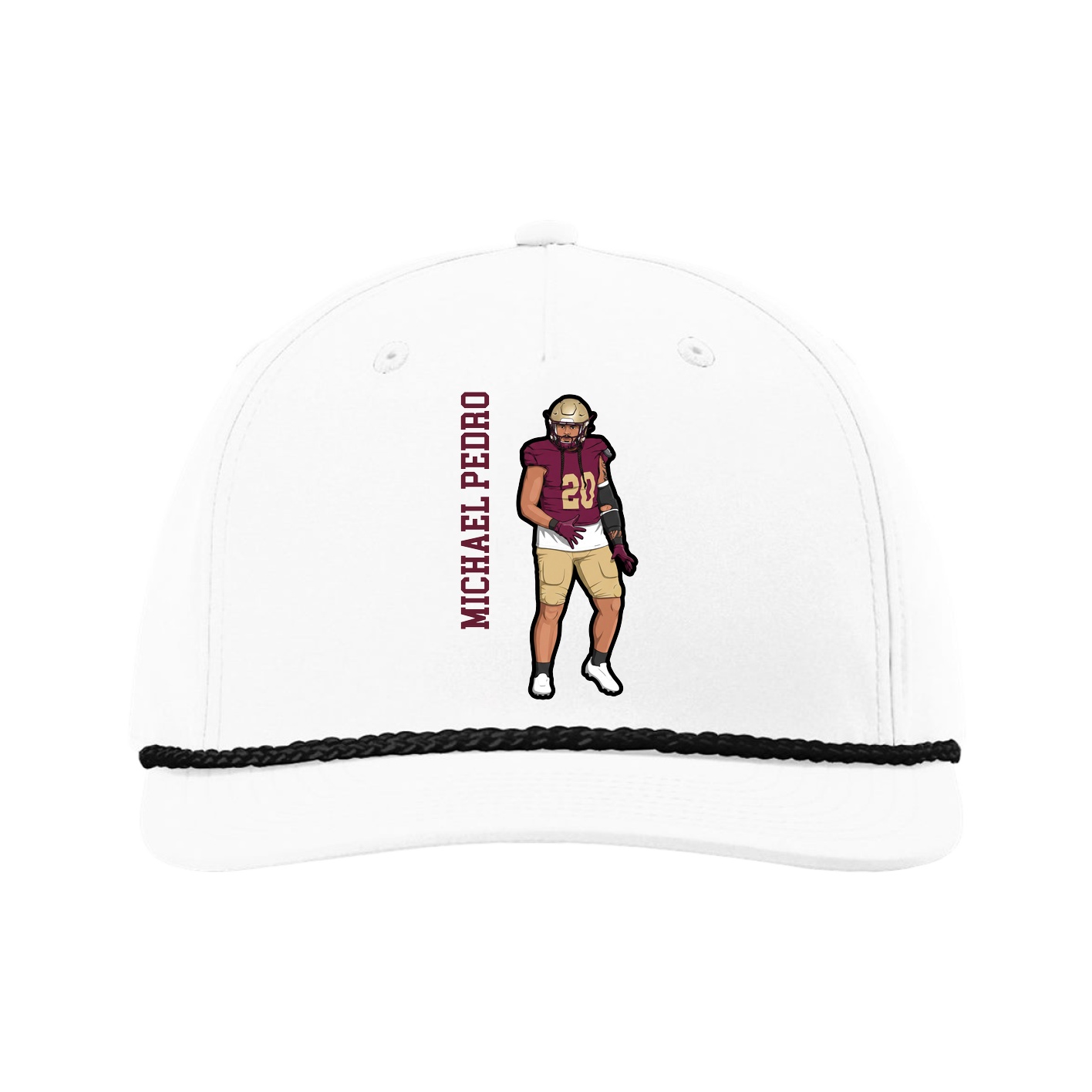 Five-Panel Classic Rope Cap — Name Vertical in White