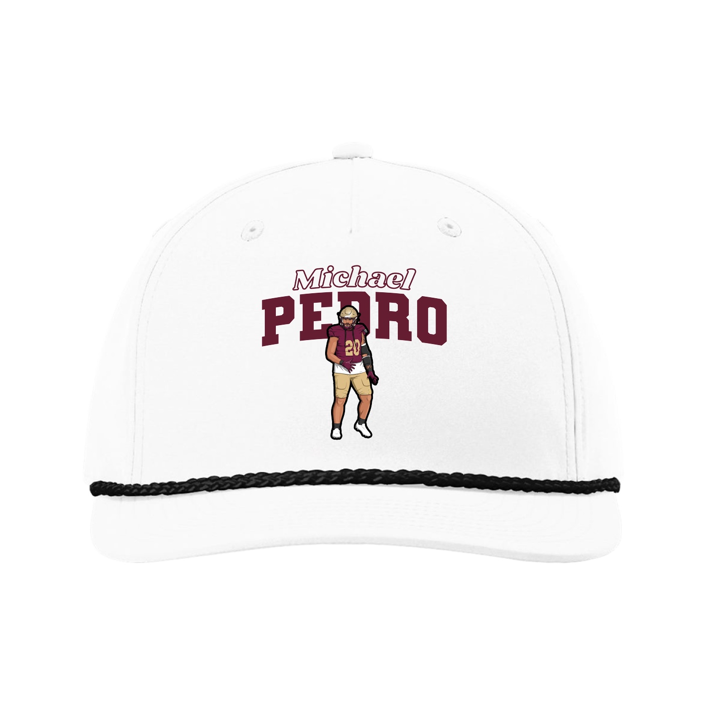 Five-Panel Classic Rope Cap — Name Arch in White