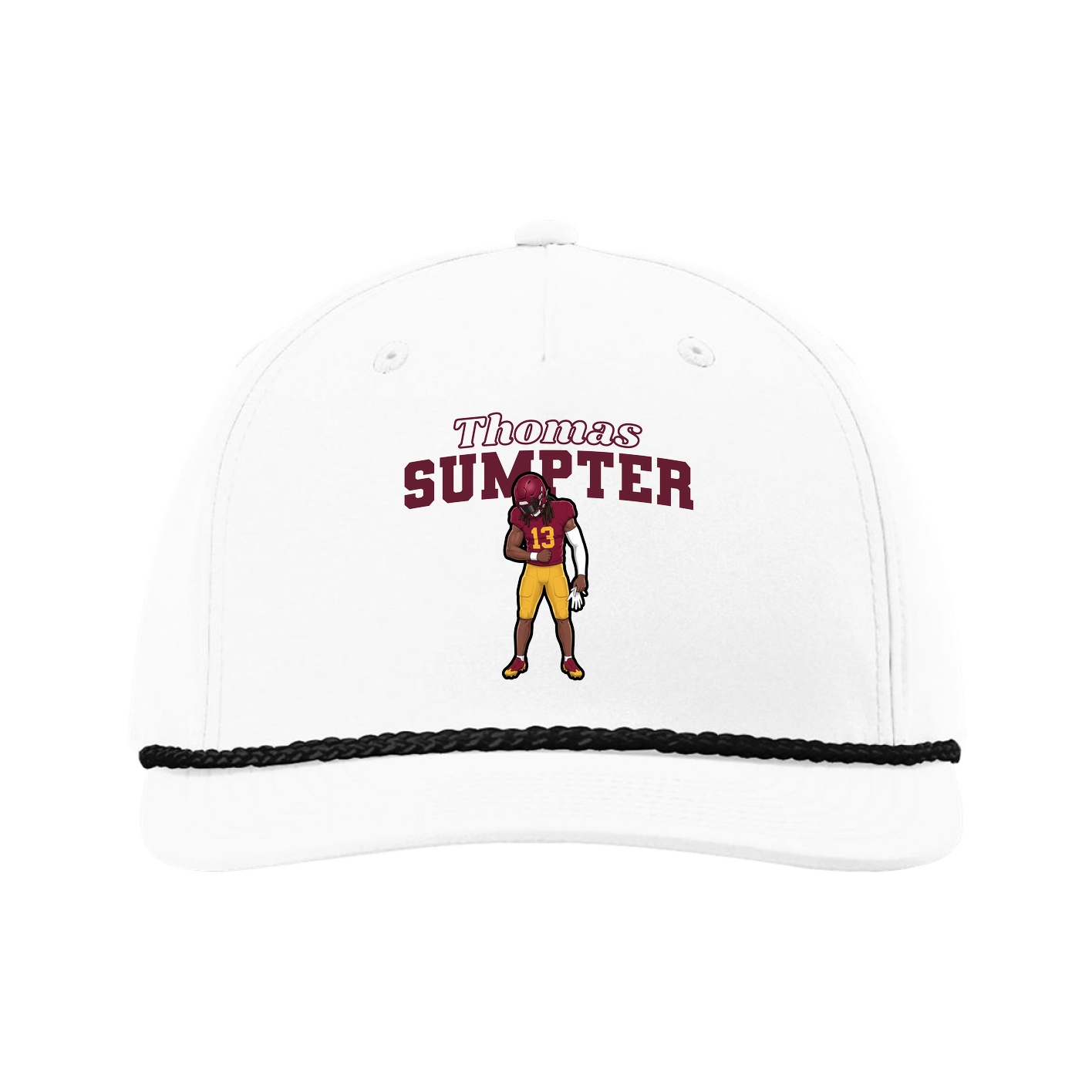 Five-Panel Classic Rope Cap — Name Arch in White