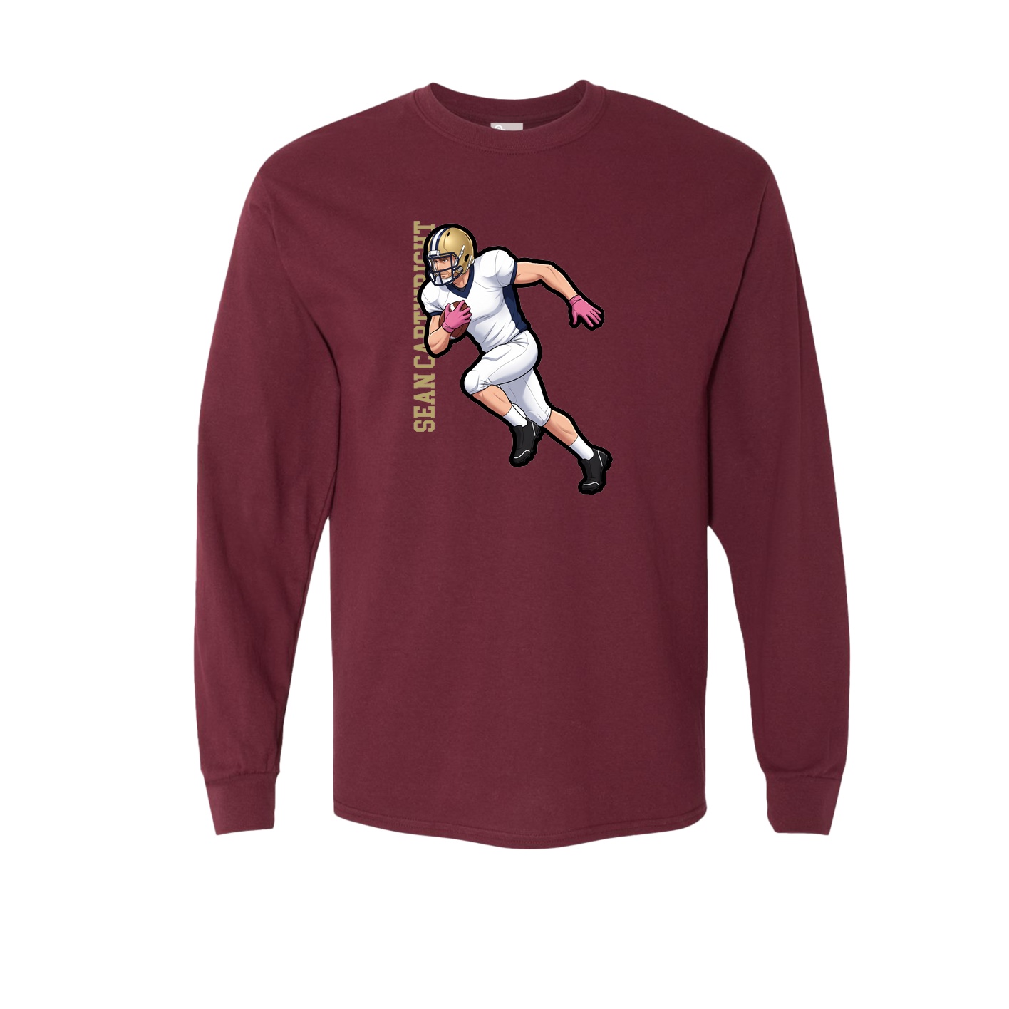 Long Sleeve Tee — Name Vertical in Maroon