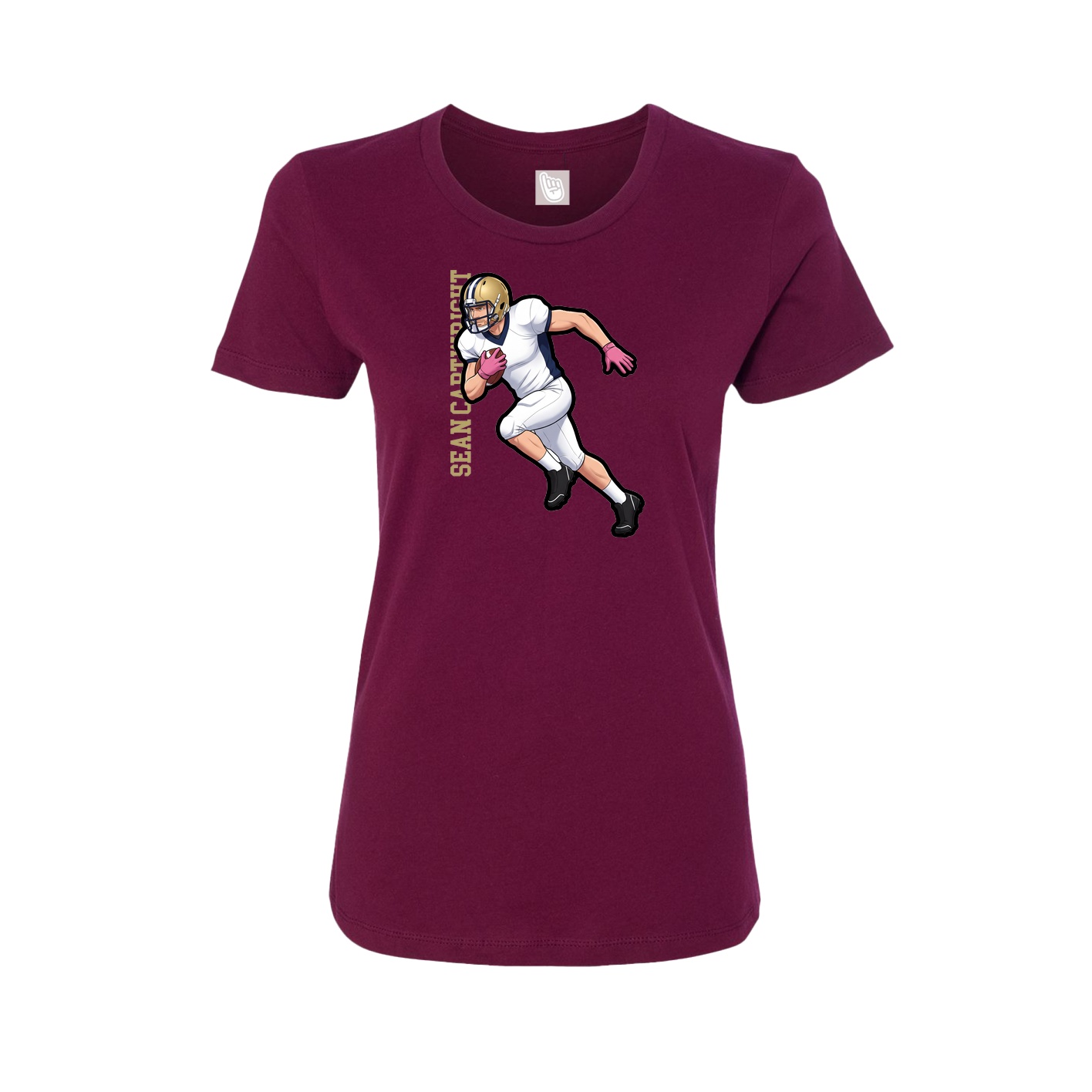 Fitted Women's Tee — Name Vertical in Maroon