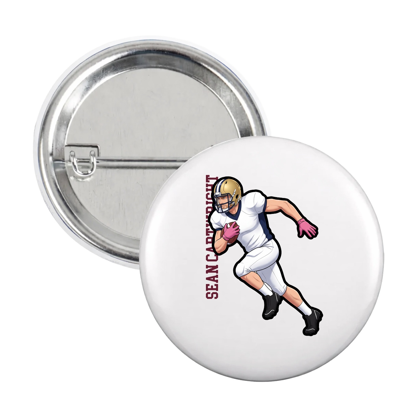 Game Day Button — Name Vertical in White