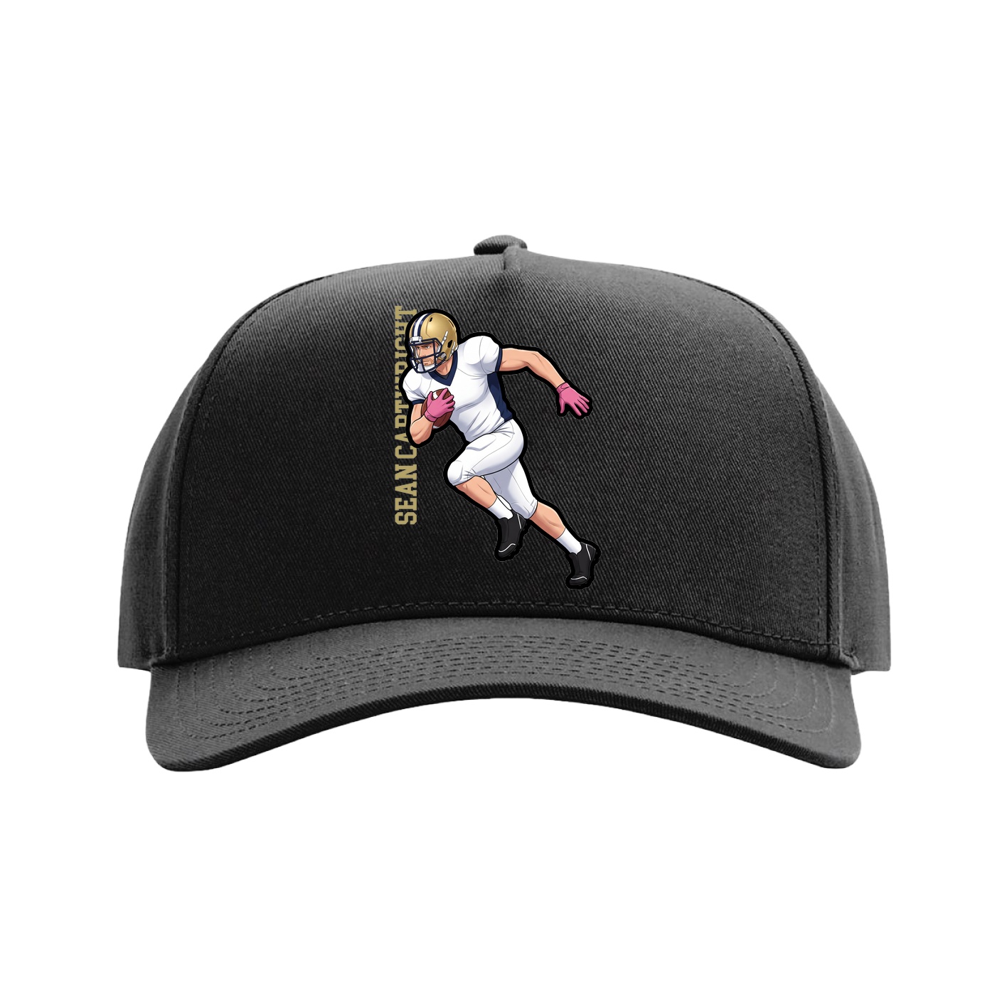 Full Fabric Five-Panel Champ Cap — Name Vertical in Black