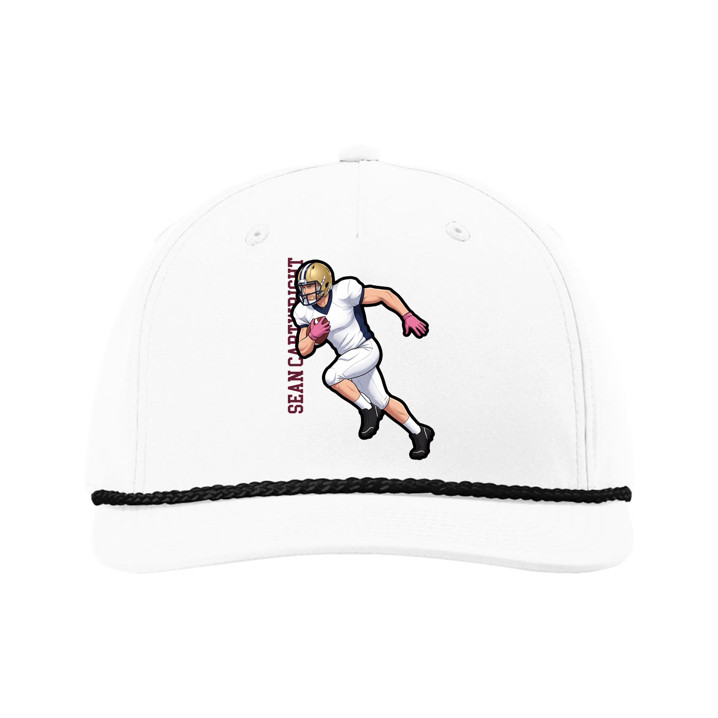 Five-Panel Classic Rope Cap — Name Vertical in White