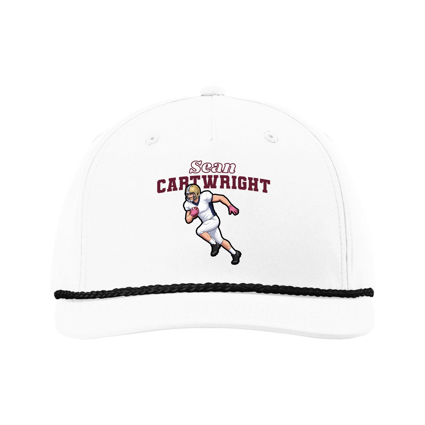 Five-Panel Classic Rope Cap — Name Arch in White