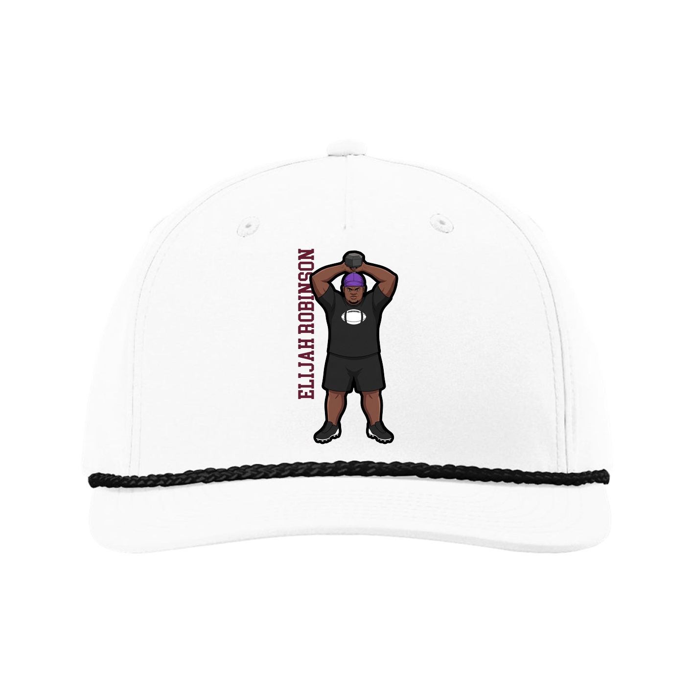 Five-Panel Classic Rope Cap — Name Vertical in White