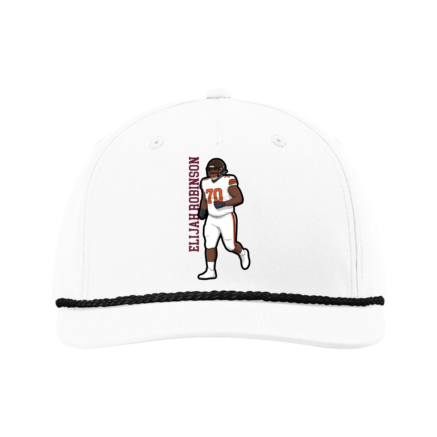 Five-Panel Classic Rope Cap — Name Vertical in White