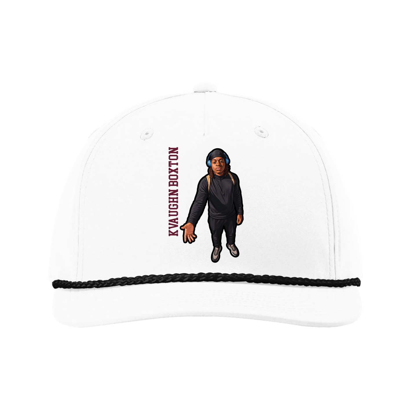 Five-Panel Classic Rope Cap — Name Vertical in White