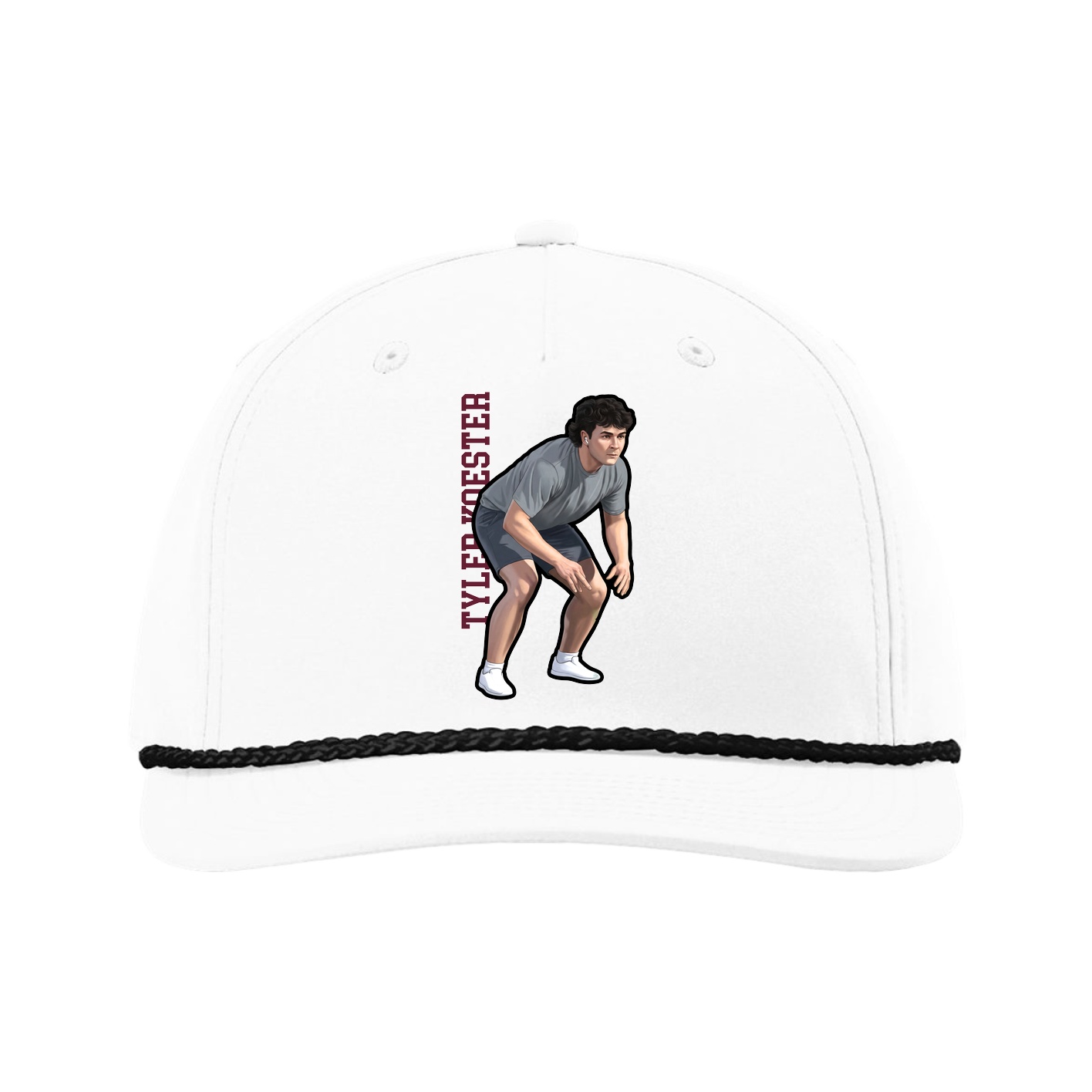 Five-Panel Classic Rope Cap — Name Vertical in White