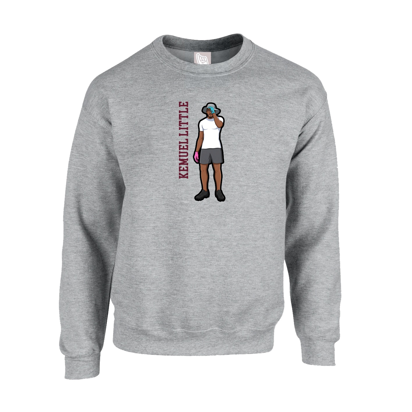 Fleece Crew — Name Vertical in Grey