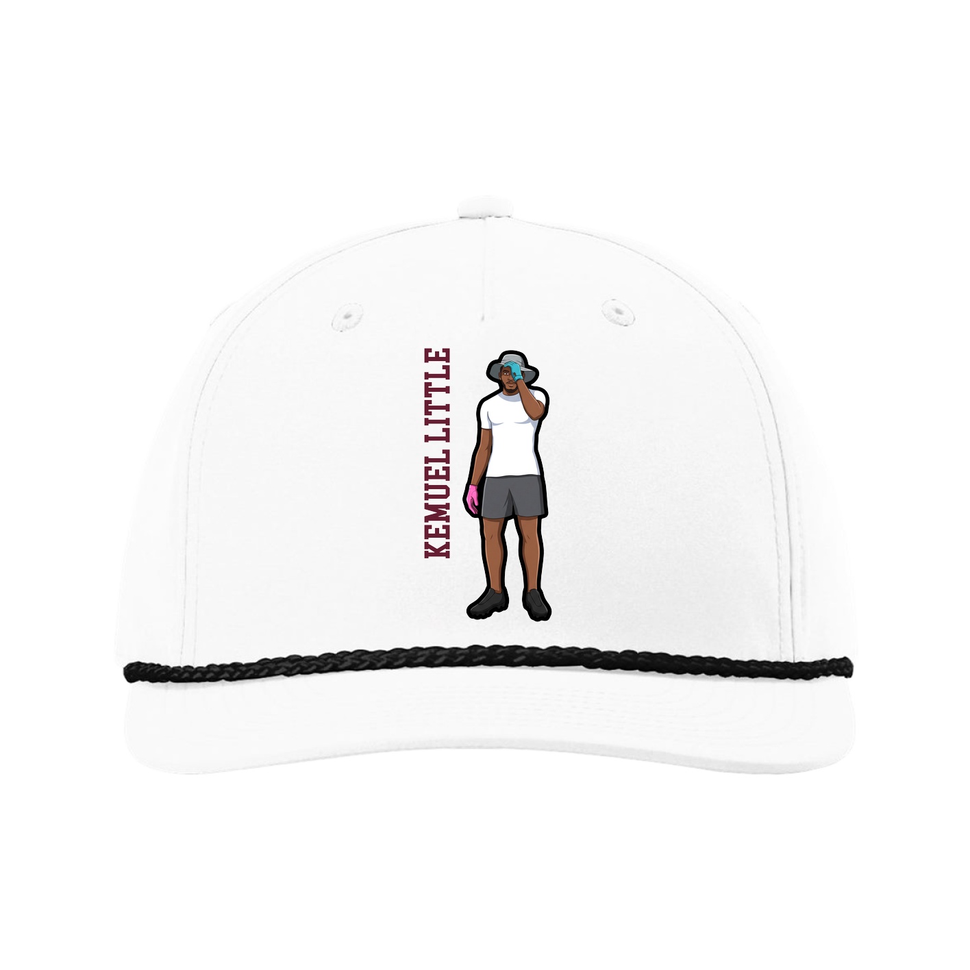 Five-Panel Classic Rope Cap — Name Vertical in White