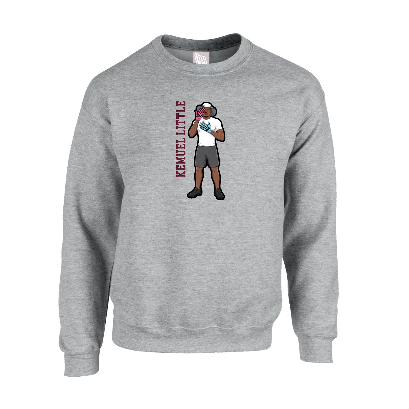 Fleece Crew — Name Vertical in Grey