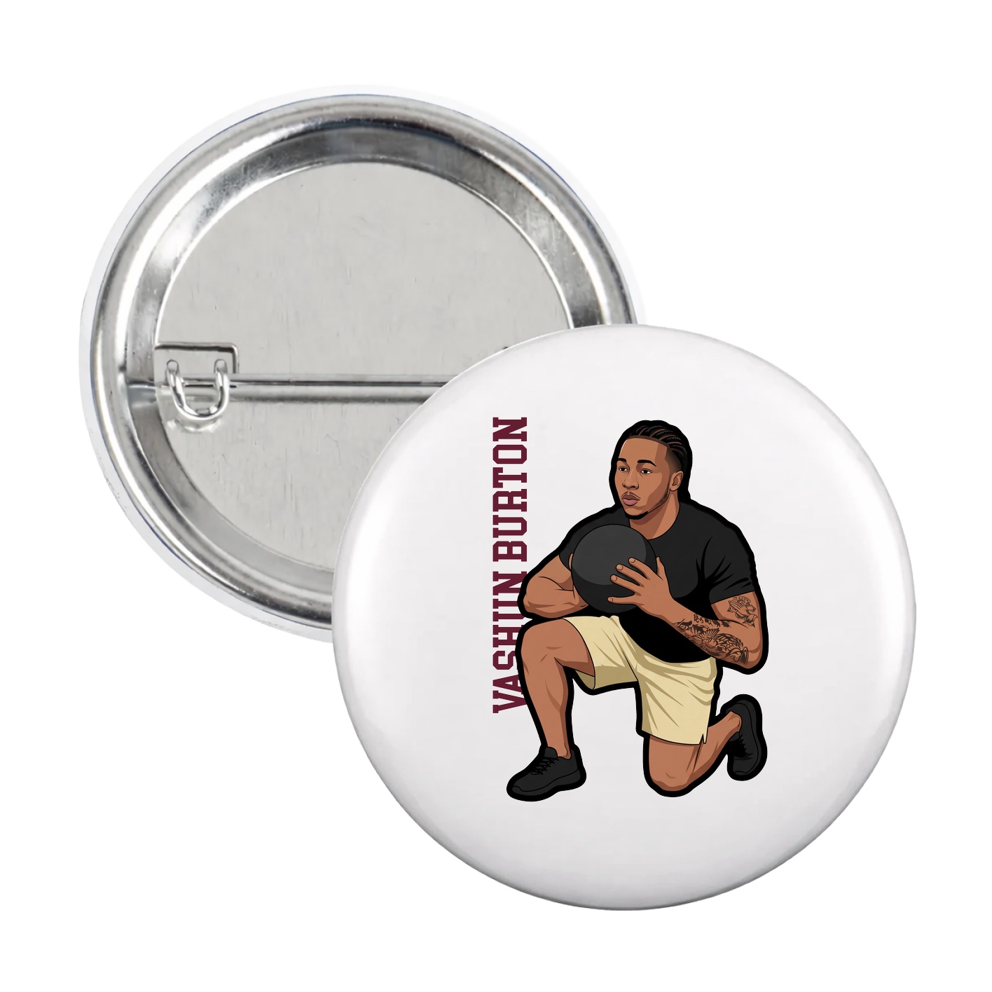 Game Day Button — Name Vertical in White