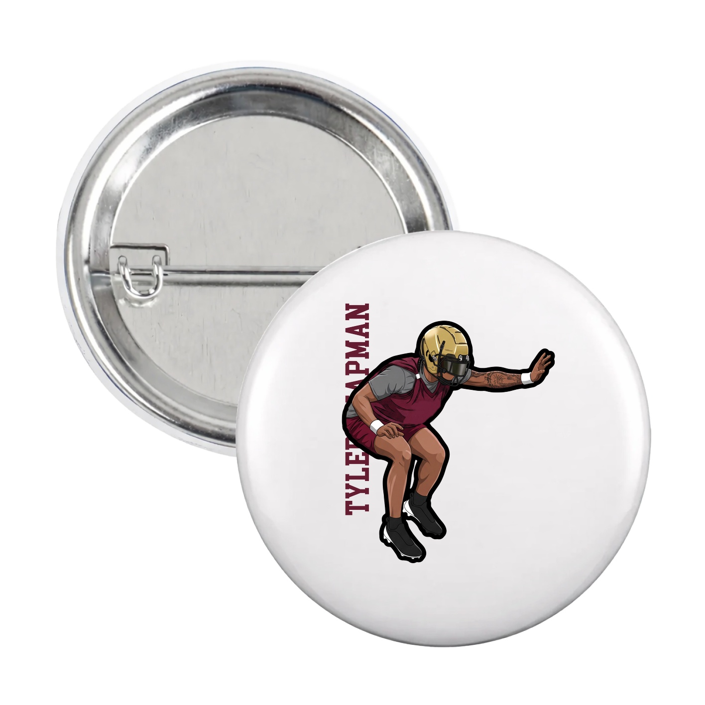 Game Day Button — Name Vertical in White