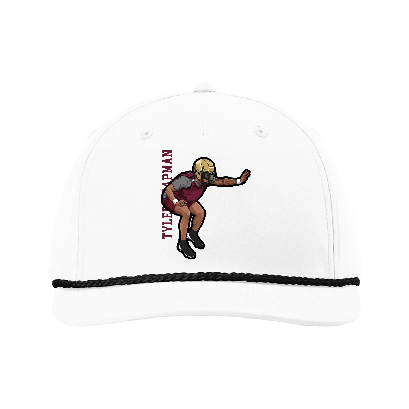 Five-Panel Classic Rope Cap — Name Vertical in White