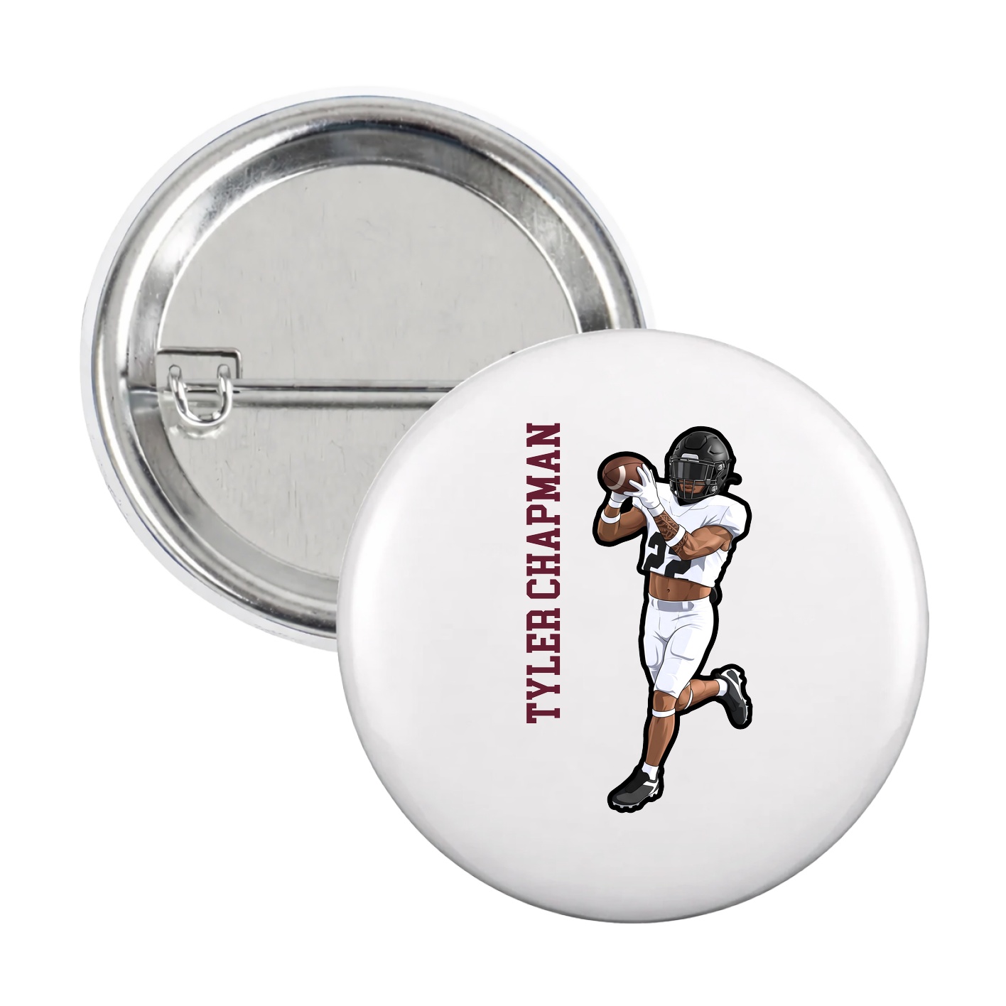 Game Day Button — Name Vertical in White