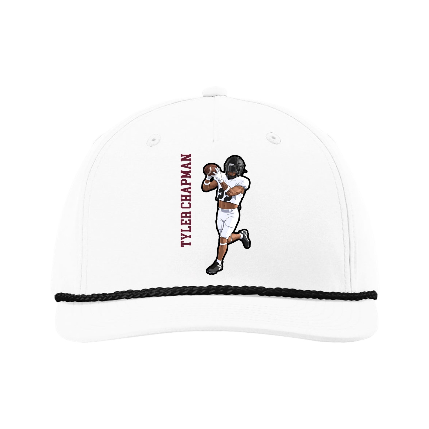 Five-Panel Classic Rope Cap — Name Vertical in White