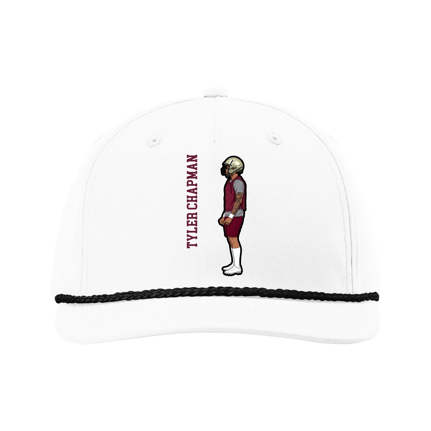 Five-Panel Classic Rope Cap — Name Vertical in White