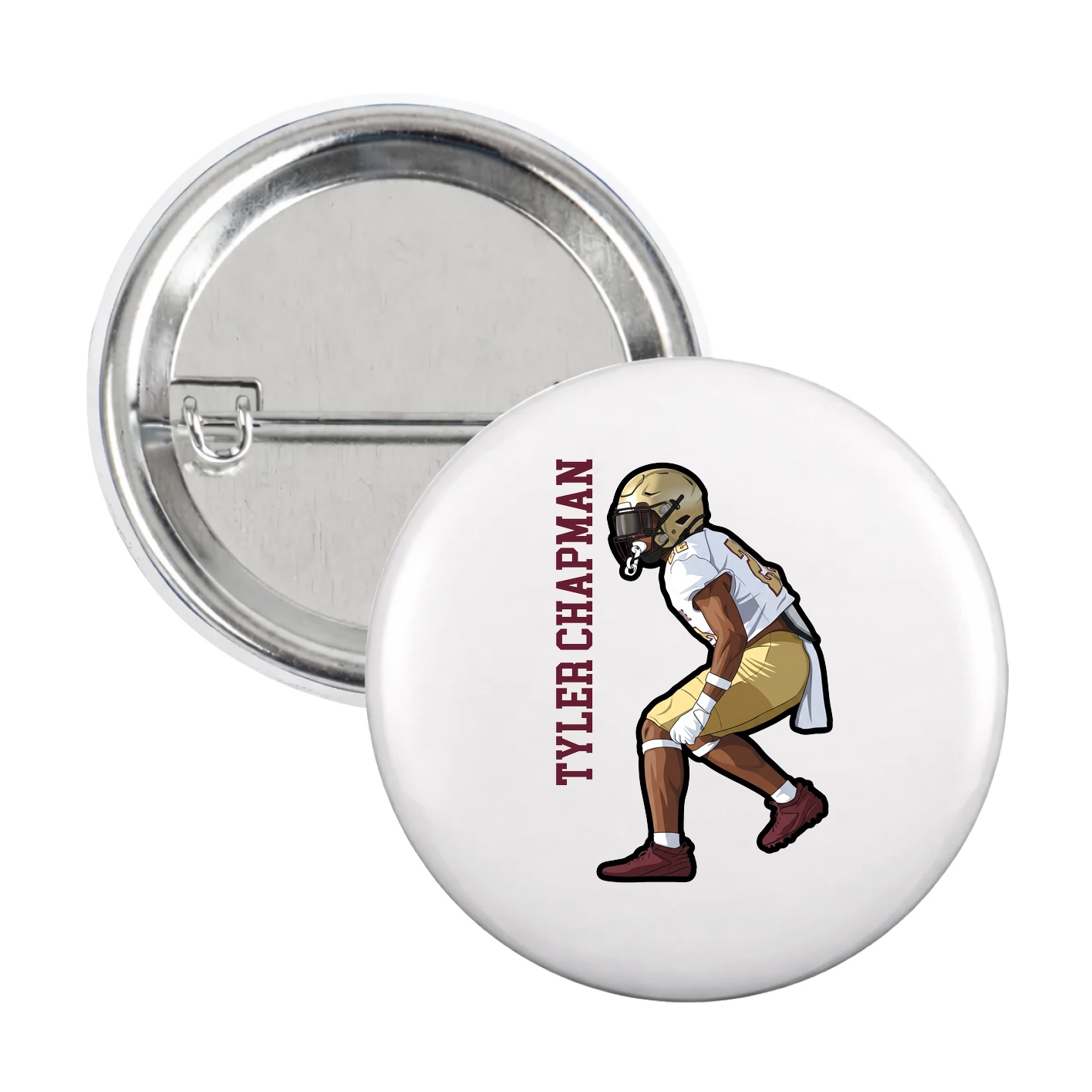 Game Day Button — Name Vertical in White