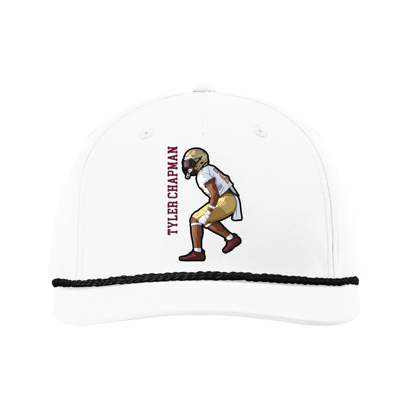 Five-Panel Classic Rope Cap — Name Vertical in White