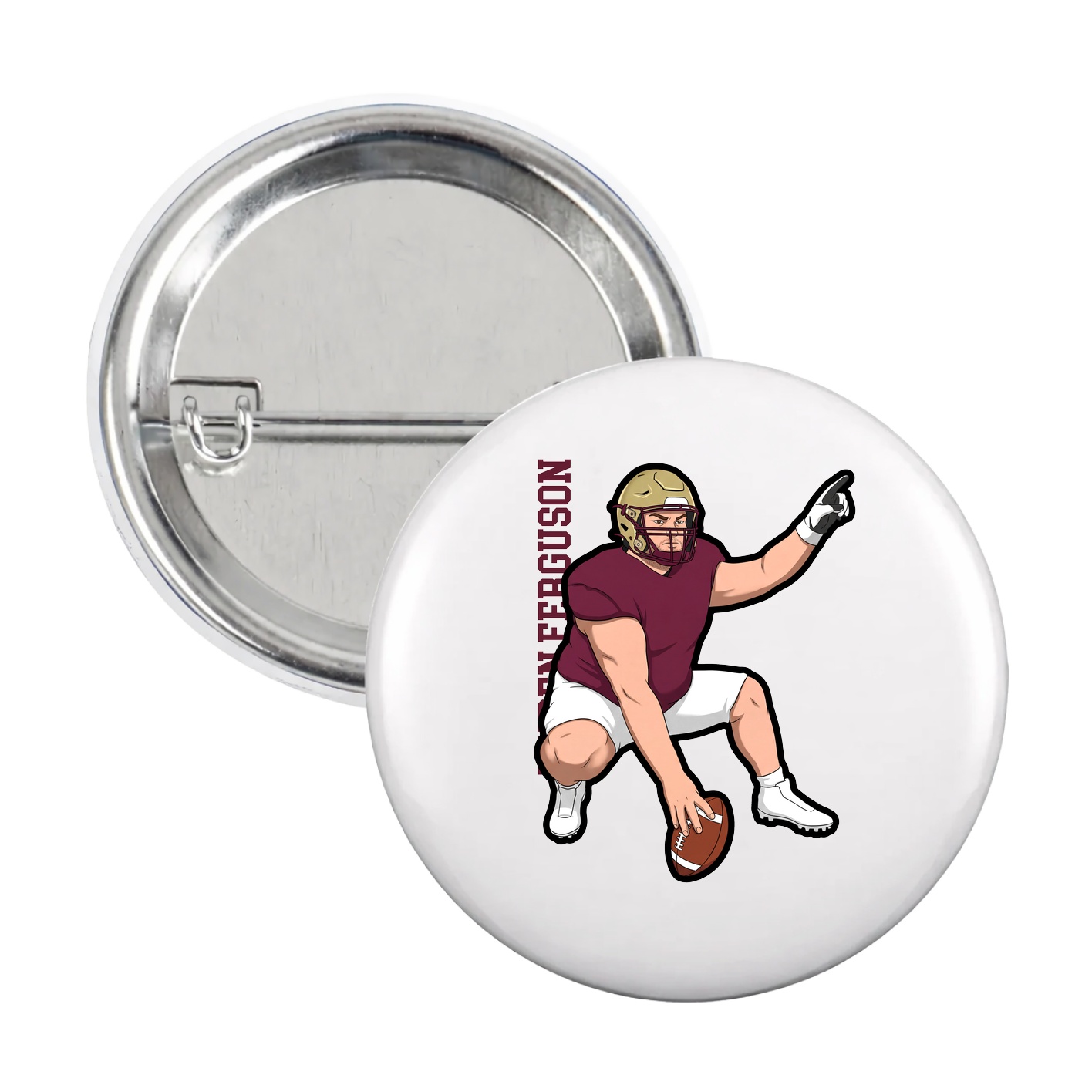 Game Day Button — Name Vertical in White
