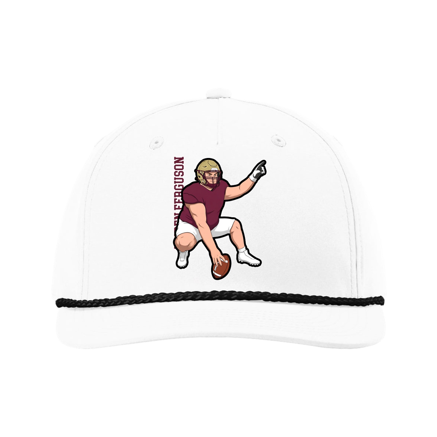 Five-Panel Classic Rope Cap — Name Vertical in White