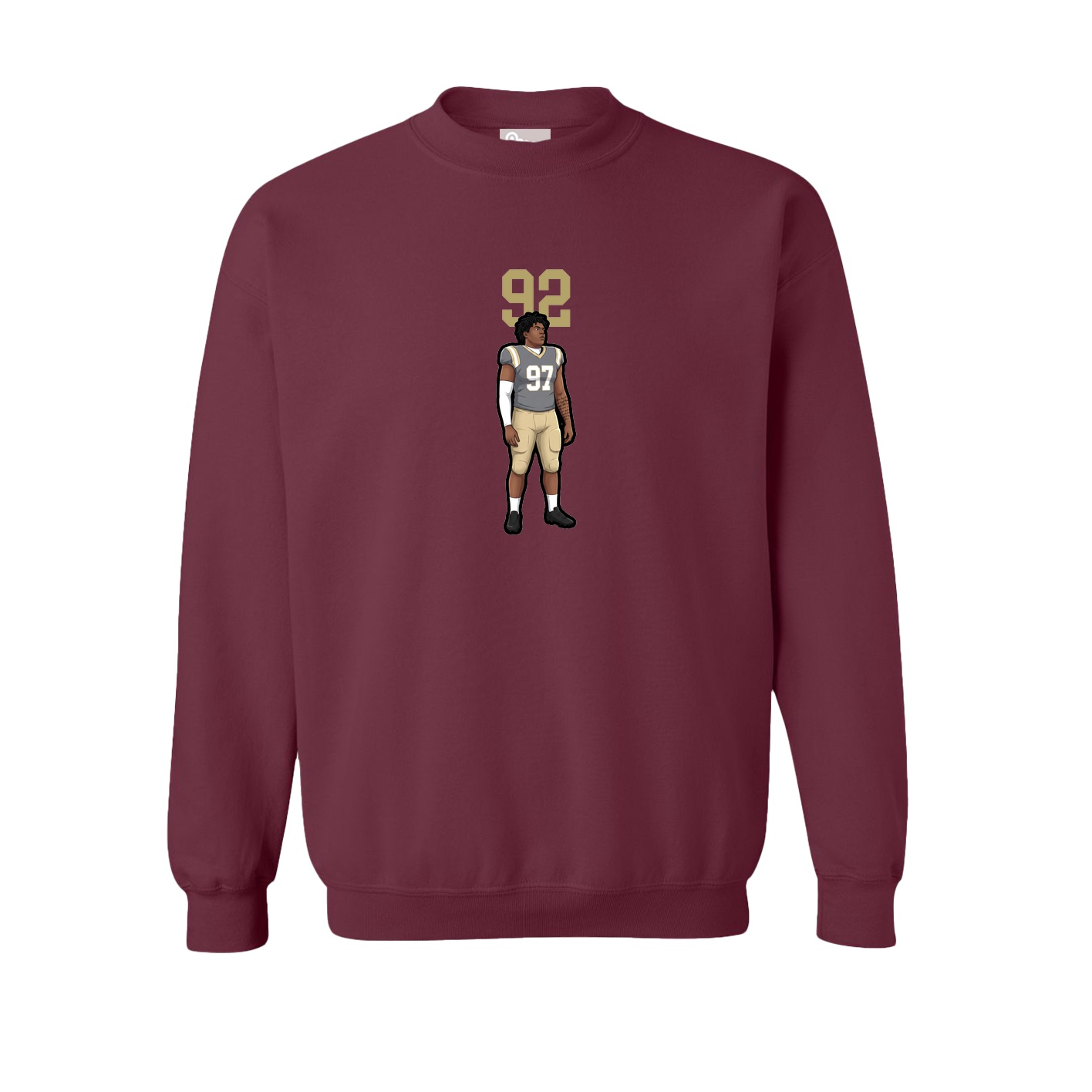 Fleece Crew — Number Top in Maroon