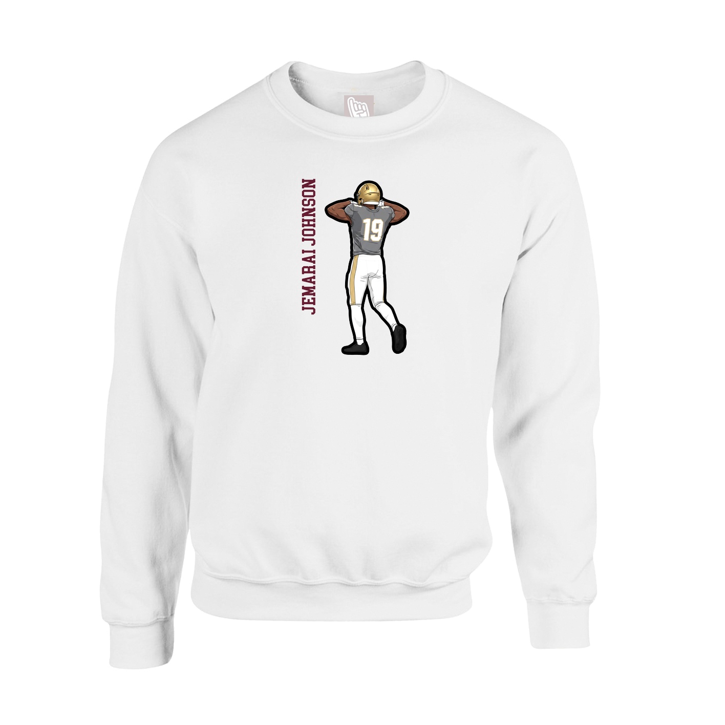 Fleece Crew — Name Vertical in White