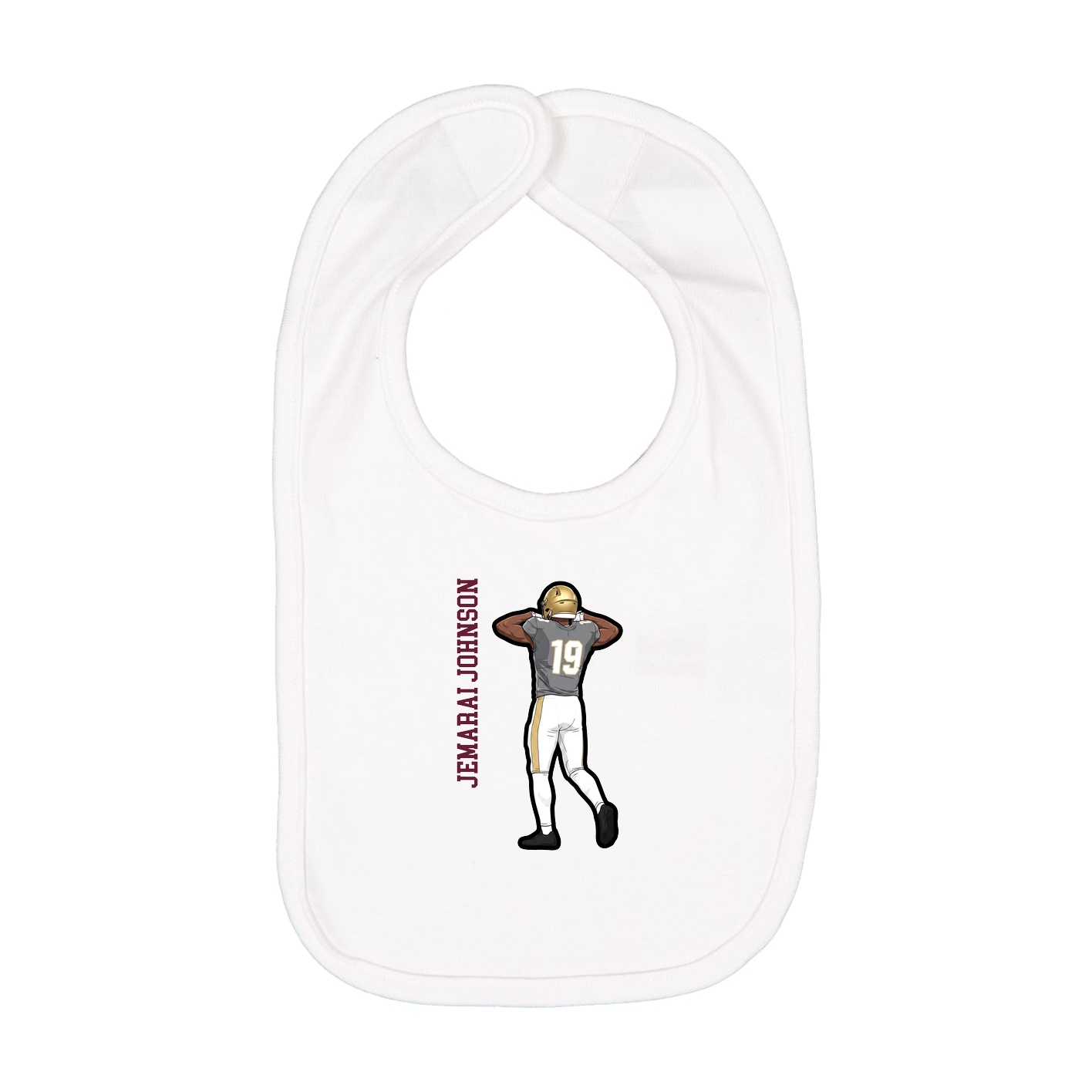 Infant Bib — Name Vertical in White