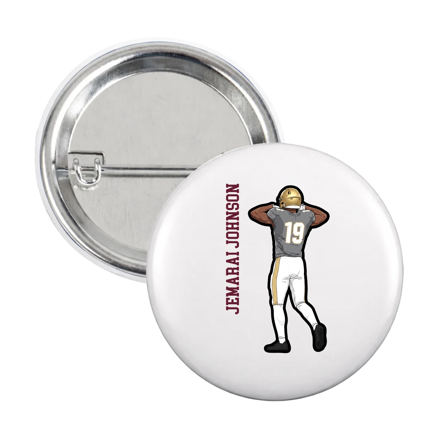 Game Day Button — Name Vertical in White