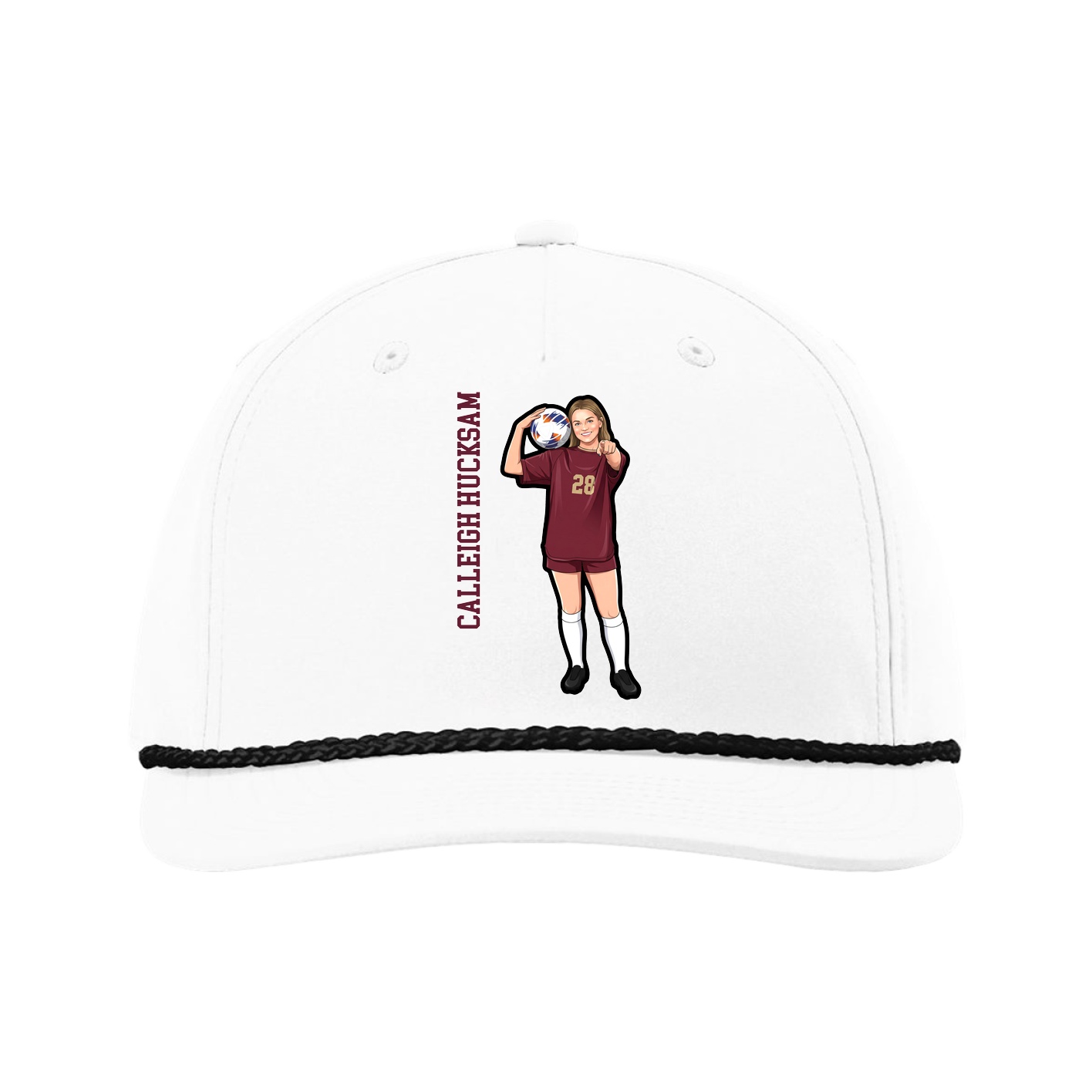 Five-Panel Classic Rope Cap — Name Vertical in White